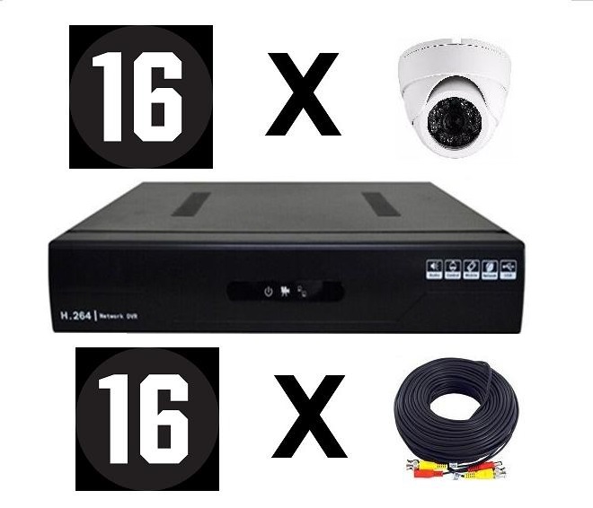 komplet med 16 cam dome hvide